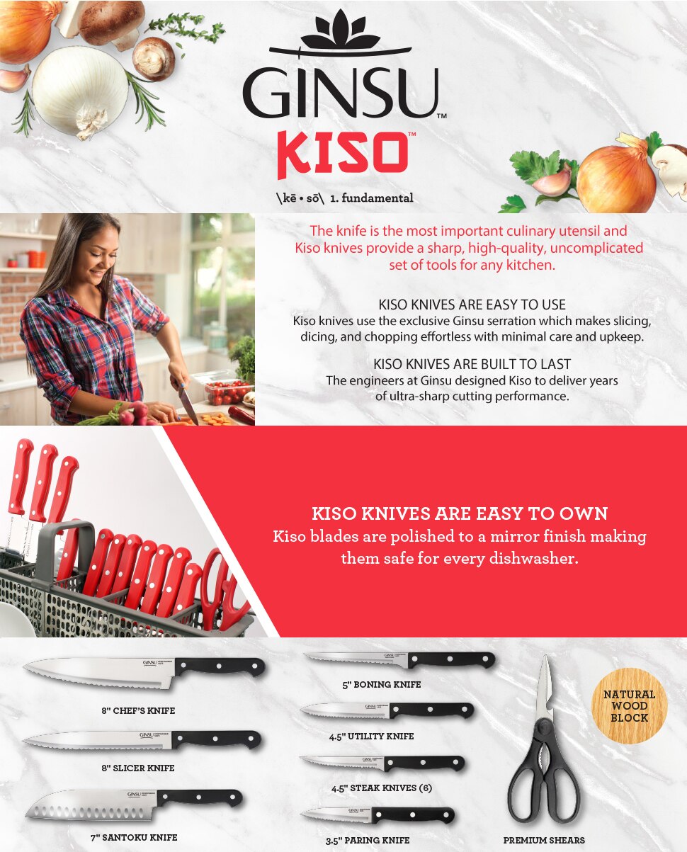 Ginsu Kiso 14Piece Dishwasher Safe Natural Block Knife Set KISKBDS